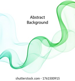 Abstract vector background, green waved lines for brochure, website, flyer design. Transparent smooth wave.