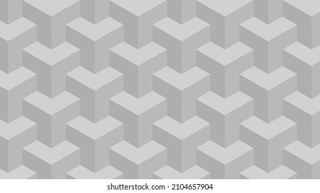 Abstract vector background of grey 3D cubes overlapping each other to create dimension. Seamless pattern. Modern, business, corporate background. Copy space.