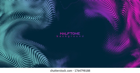 Abstract vector background. Halftone gradient gradation. Vibrant flowing texture. Smoke effect. Retro design.