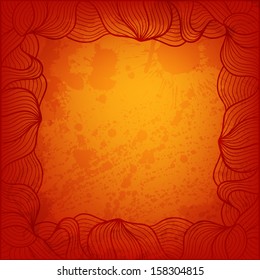 Abstract vector background with hand drawn frame and artistic grunge elements. Hot red and yellow tints