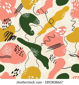 Abstract vector background with hand drawn textures, memphis style. Universal card, pastel colors. Retro design, fashion art.