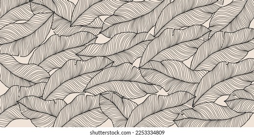 Abstract vector background with hand drawn leaves in nude colors for design, print, textile, wallpaper