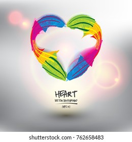 Abstract vector background. Hand drawn heart in colorful rainbow lines. Valentine`s day`s design element. Isolated with realistic light and shadow on the light panel. Vector illustration. Eps10.