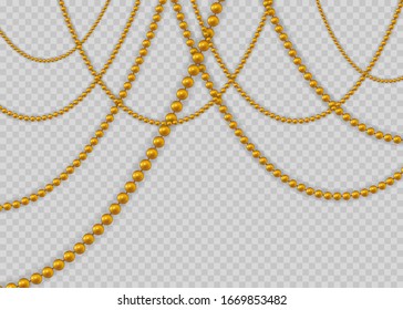 Abstract Vector Background with Hanging Beautiful 3D shiny natural gold beads Set for Celebratory Design. 