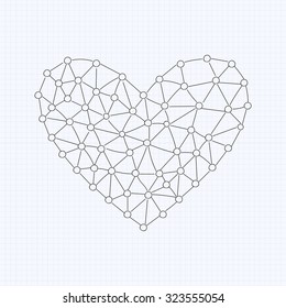 Abstract vector background with heart of molecular combinations, "love science"