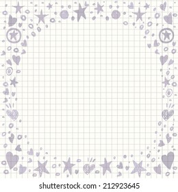 Abstract Vector Background with Hearts and Stars Shapes. Hand Drawd scribble illustration.