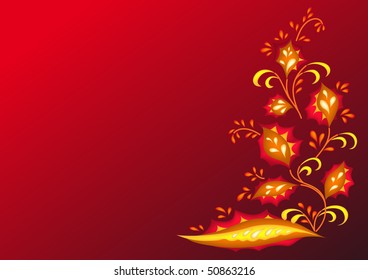 Abstract vector background, heated fiery flowers on a scarlet