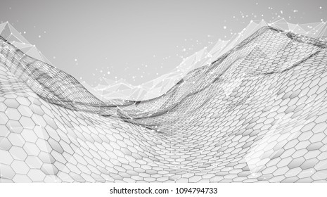 abstract vector background with hexagons. landscape and landscape of the virtual world. 3d design