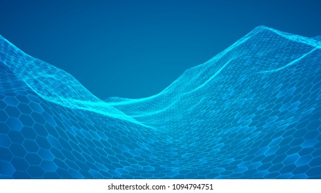 abstract vector background with hexagons. landscape and landscape of the virtual world. 3d design