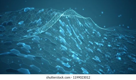 abstract vector background with hexagons. landscape and landscape of the virtual world. 3d design