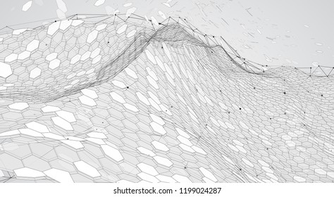 abstract vector background with hexagons. landscape and landscape of the virtual world. 3d design