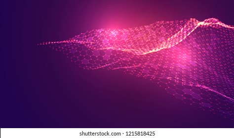 abstract vector background with hexagons. landscape and landscape of the virtual world. 3d design