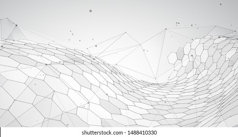 abstract vector background with hexagons. landscape of the virtual world. 3d design