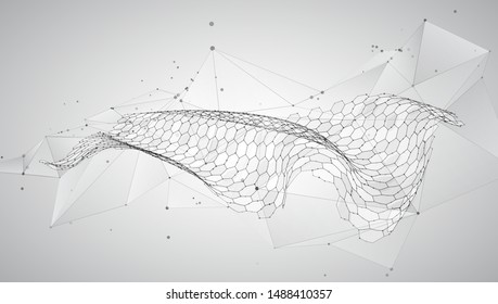 abstract vector background with hexagons. landscape of the virtual world. 3d design