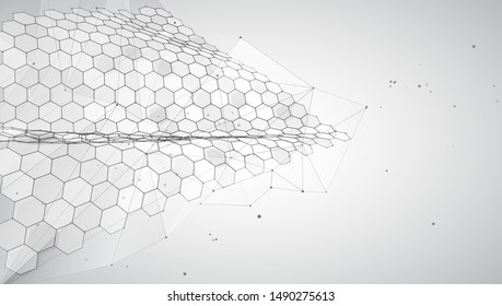 abstract vector background with hexagons. landscape of the virtual world. 3d design