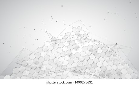 abstract vector background with hexagons. landscape of the virtual world. 3d design