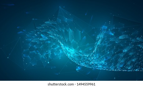 abstract vector background with hexagons. landscape of the virtual world. 3d design