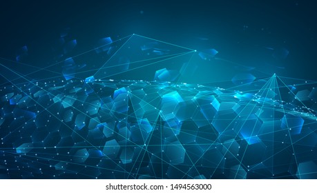 abstract vector background with hexagons. landscape of the virtual world. 3d design