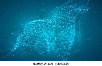 abstract vector background with hexagons. landscape of the virtual world. 3d design