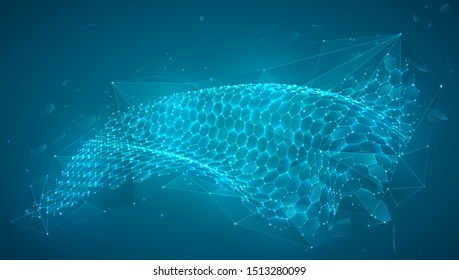 abstract vector background with hexagons. landscape of the virtual world. 3d design