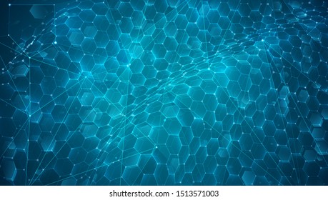 abstract vector background with hexagons. landscape of the virtual world. 3d design
