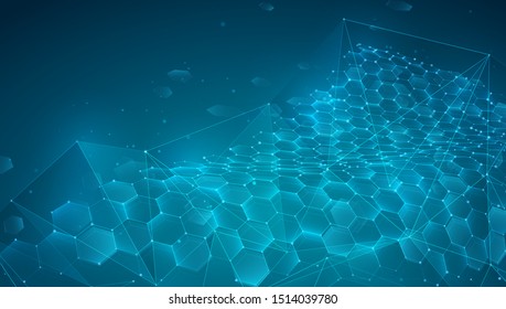 abstract vector background with hexagons. landscape of the virtual world. 3d design