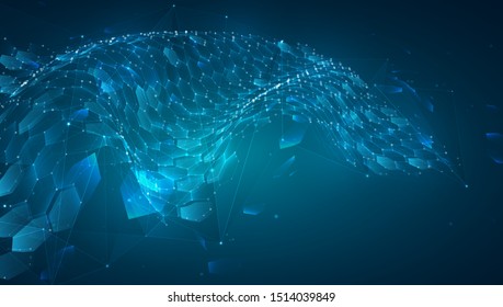 abstract vector background with hexagons. landscape of the virtual world. 3d design