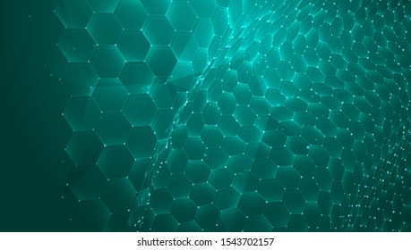 abstract vector background with hexagons. landscape of the virtual world. 3d design