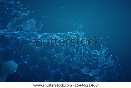 abstract vector background with hexagons. landscape of the virtual world. 3d design