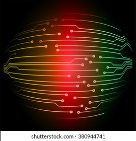 abstract vector background with high tech red yellow green circuit board.