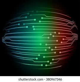 abstract vector background with high tech blue green red circuit board.