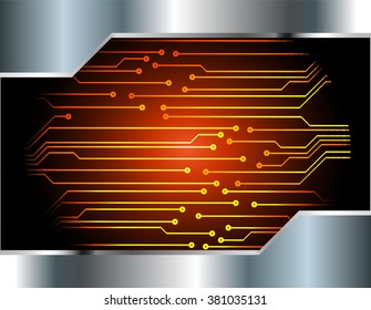abstract vector background with high tech orange silver circuit board.