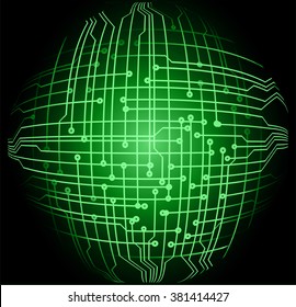 abstract vector background with high tech green circuit board.