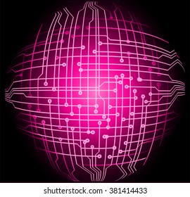 abstract vector background with high tech pink circuit board.