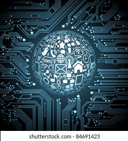 abstract vector background with high tech circuit board.communication in the global computer networks