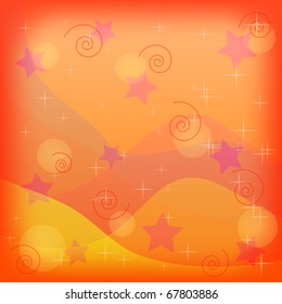 Abstract vector background for holiday: lines and stars on orange, eps10