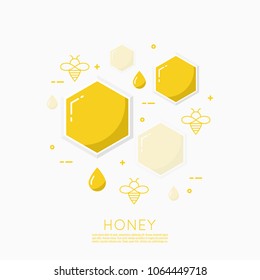 Abstract Vector background with honeycomb.  Hexagon and drop. Iisolated illustration. Contemporary modern style design. 
