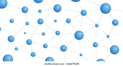 Abstract vector background. Horizontal background, with connected blue circle elements. Scientific background.