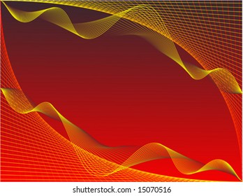 An abstract vector background illustration with a series of red, yellow and white waves on a red background with room for text