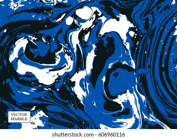 Abstract vector background. Ink marble texture in blue and black color. 