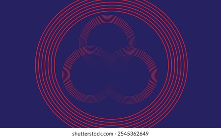 Abstract Vector Background with Intersecting Red Circular Lines on Deep Blue Backdrop for Design Use