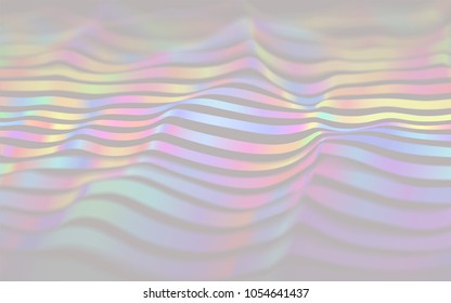 Abstract vector background with iridescent waving 3d stripes. Candy colors in motion with depth of field, and illusion of perspective.