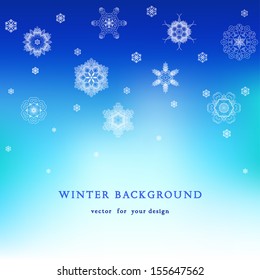 Abstract vector background with lacy snowflakes. Place for your text.
