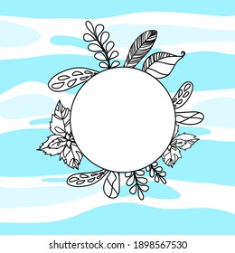 Abstract vector background with leaf shapes and white circle in pastel trendy colors as a template for your social media content and banners or flyers.