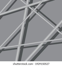 Abstract vector background. Light grey 3d lines on dark grey backdrop with shadow.