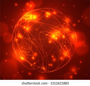 Abstract vector background of lines and points, curved beautiful shapes.