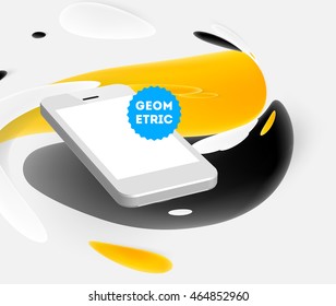 Abstract Vector Background with Liquid Bubbles. Circles Pattern with Mobile Phone Icon for Business Presentations, Application Cover or Web Site Design.