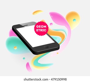 Abstract Vector Background with Liquid Bubbles. Circles Pattern with Mobile Phone Icon for Business Presentations, Application Cover or Web Site Design.
