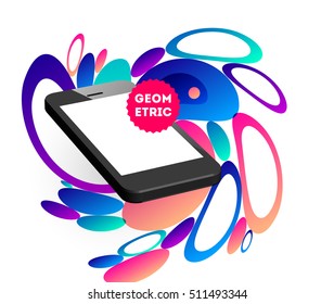 Abstract Vector Background with Liquid Bubbles. Circles Pattern with Mobile Phone Icon for Business Presentations, Application Cover or Web Site Design.