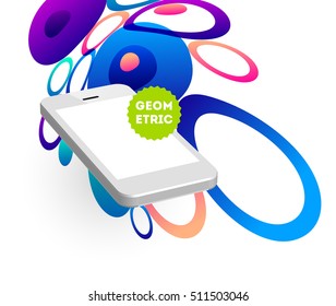 Abstract Vector Background with Liquid Bubbles. Circles Pattern with Mobile Phone Icon for Business Presentations, Application Cover or Web Site Design.